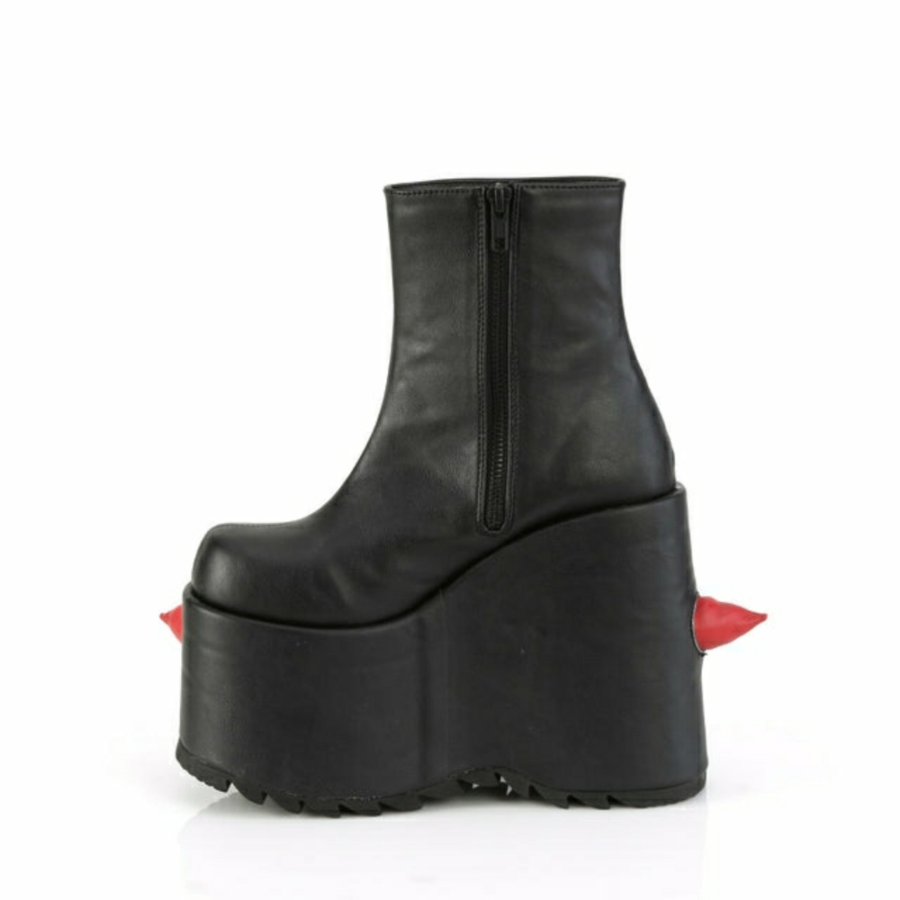 SOLD Demonia Cult Slay 77 Spikey Red Black 7" Platform Ankle Boots 7 - Picture 4 of 9